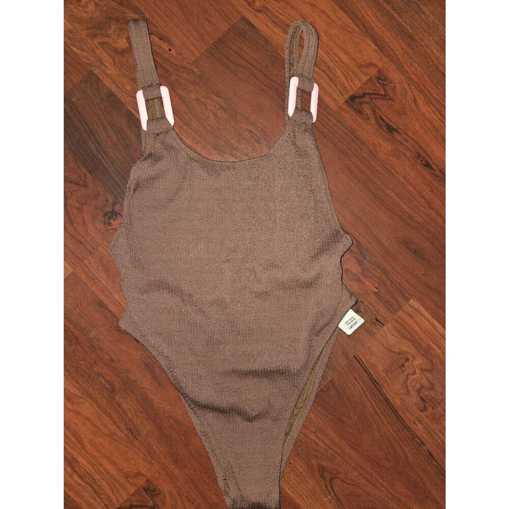 Aerie Textured Brown & Punk Swim Suit